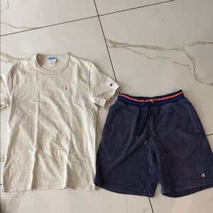 Champion Gray T-Shirt M and Navy Shorts S Set